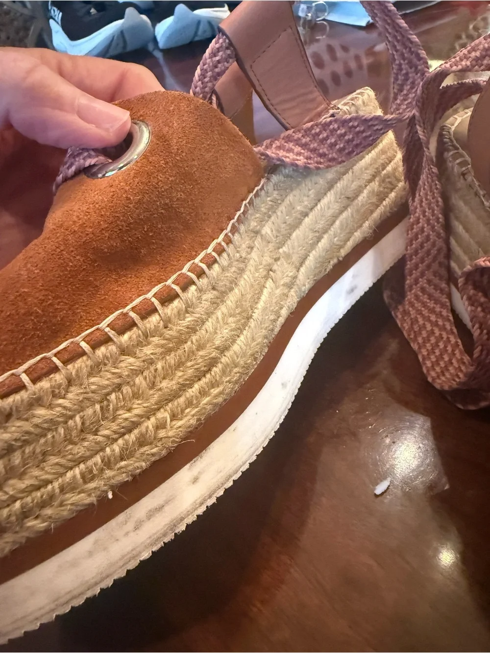 See by Chloe Suede Espadrille Platform Sandals with Pink and Lavender Straps